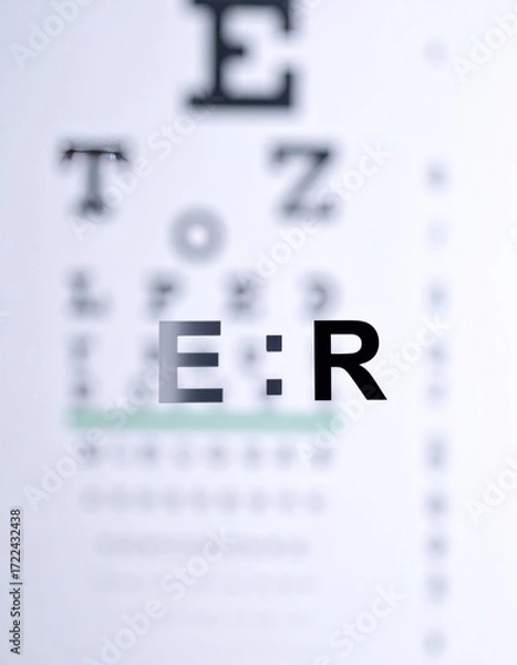 Fototapeta Blurry eye chart with bold "ER" letters centered, suggesting vision test or clarity concepts with focus on limited letters
