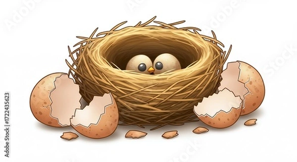 Obraz Birds nest with broken eggs