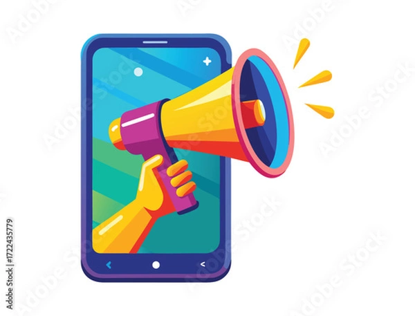 Fototapeta Mobile marketing announcement with megaphone vector illustration for promotion ads
