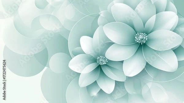 Fototapeta Elegant Floral Background with Dreamy Bokeh: Delicate Diamond-centered Flowers in Soft Blue-Green Tones for Web UI and Poster Decoration