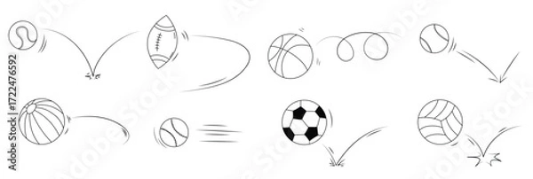 Obraz doodle sport ball trajectory bounce collection line hand