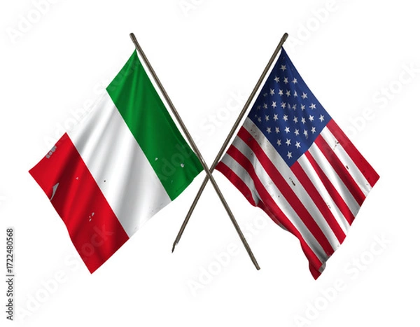 Obraz Vintage Textured Italian and American Flags with Rustic Concept