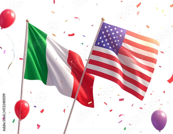 Obraz Waving Italian and USA Flags with Festive Celebration Props