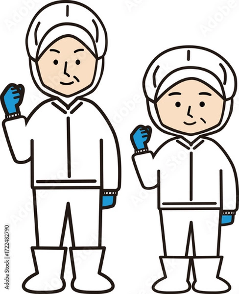 Obraz ガッツポーズをする工場で働く姿のミドル世代の男性と女性