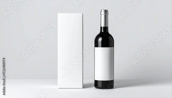 Fototapeta wine bottle  with  blank label and gift box