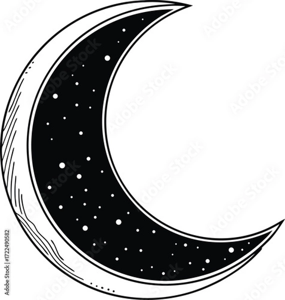 Obraz Clean and Modern Crescent Moon Icon with Starry Sky  Flat Design of Nighttime Imagery on White Background