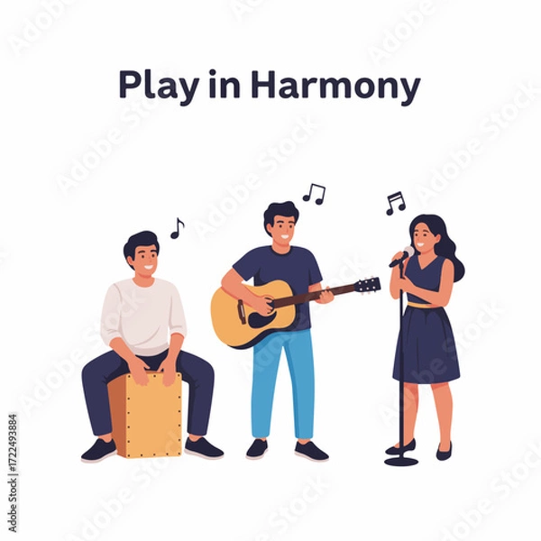 Fototapeta Flat vector 2D icon — Flat Vector 2D Design of Music Jam Group Icon — Play in Harmony