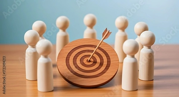 Obraz A Group of People Standing Around a Target and Arrow Symbol