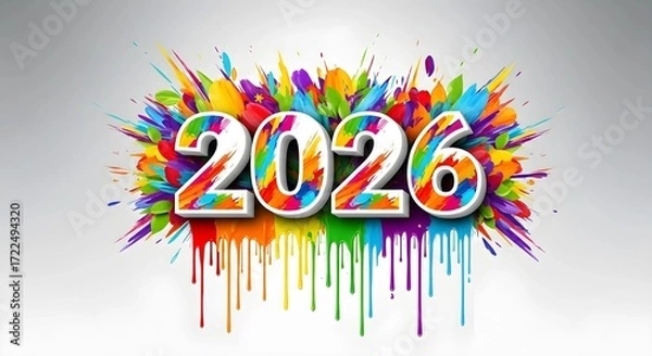 Obraz A 2026 Happy New Year Celebration Colorful Paint Splash Typography Art Design
