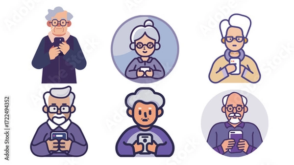 Fototapeta Flat vector icon of an elderly person, simple senior citizen symbol, minimal design for healthcare and retirement concepts