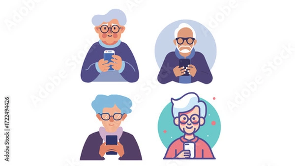 Fototapeta Flat vector icon of an elderly person, simple senior citizen symbol, minimal design for healthcare and retirement concepts