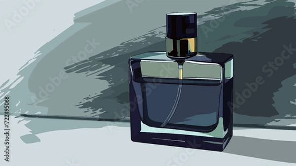 Fototapeta Sketch of a men's perfume bottle in flat design style, minimalist fragrance illustration for grooming and personal care