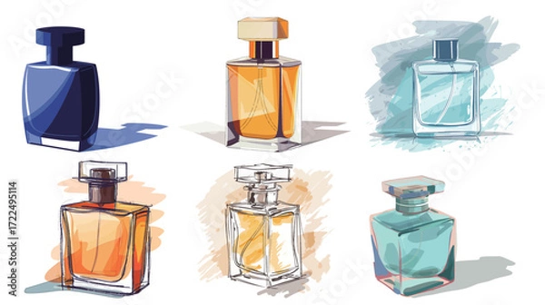 Fototapeta Sketch of a men's perfume bottle in flat design style, minimalist fragrance illustration for grooming and personal care
