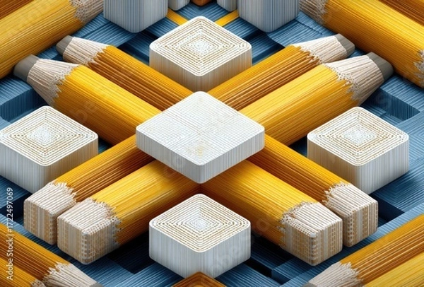 Fototapeta Geometric pattern of pencils and cubes
