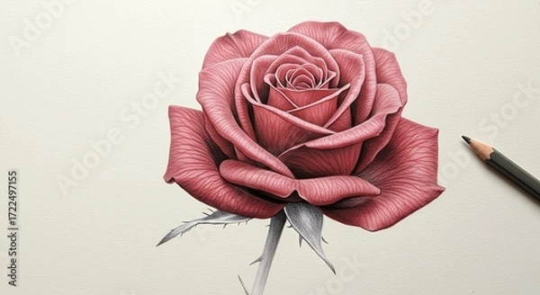Fototapeta Detailed rose drawing