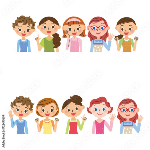 Obraz 色々な上半身でポーズをする主婦達