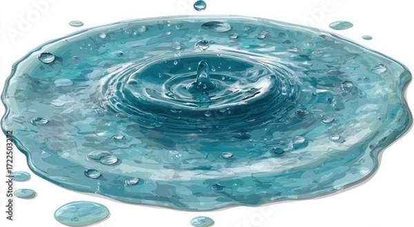 Fototapeta Water droplet impact, ripples spreading on surface