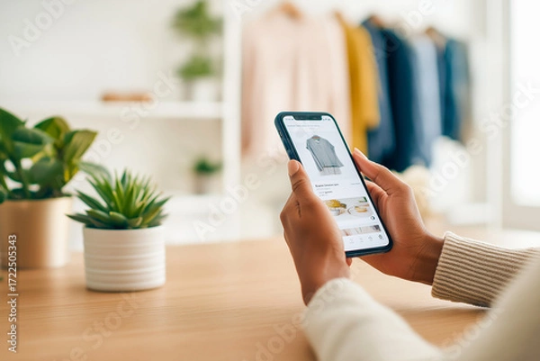 Fototapeta スマートフォンでのネットショッピングとオンラインストア利用