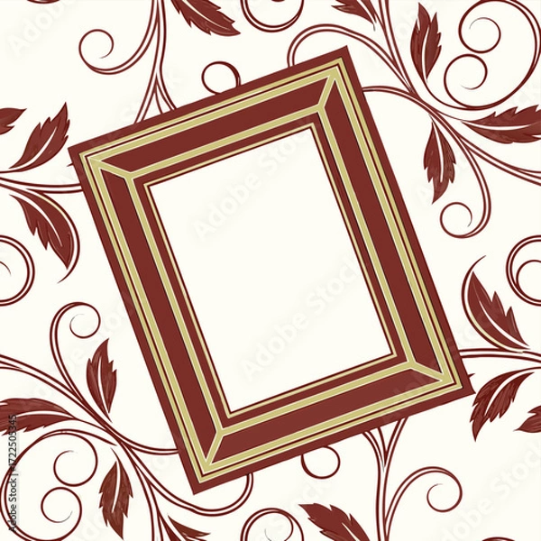 Obraz Ornate Rectangular Picture Frame with Intricate Scrollwork and Floral Motifs in Rich RedBrown and Golden Yellow Colors
