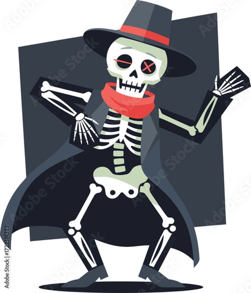 Fototapeta Dancing skeleton in cape and top hat