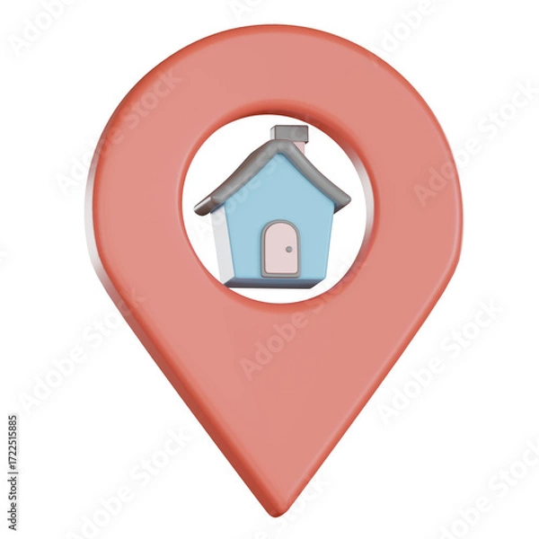 Fototapeta Map location 3d icon home marker in soft pastel style