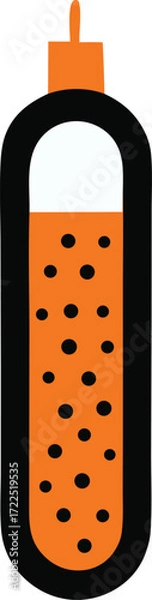 Fototapeta Bubbles in orange liquid inside a capsule or lightbulb shape with a black outline and orange top