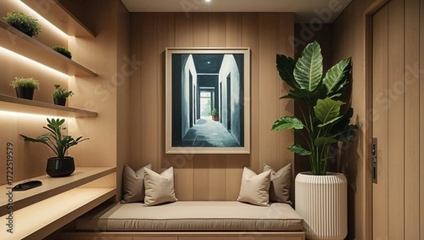 Fototapeta a modern interior design with a focus on natural elements and minimalist aesthetics.