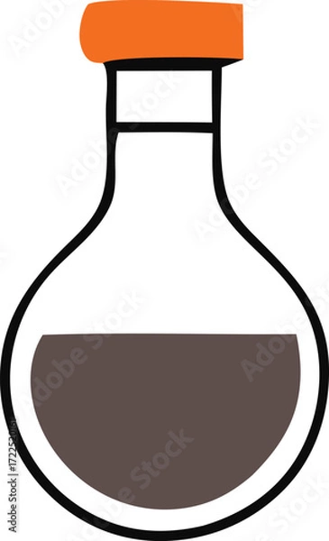 Fototapeta A simple cartoon drawing of a laboratory flask with an orange stopper filled with a dark liquid symbolizing science experimentation and chemical research