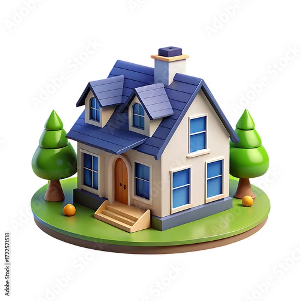Fototapeta Charming 3d rendered house with trees and landscaping for digital projects transparent background