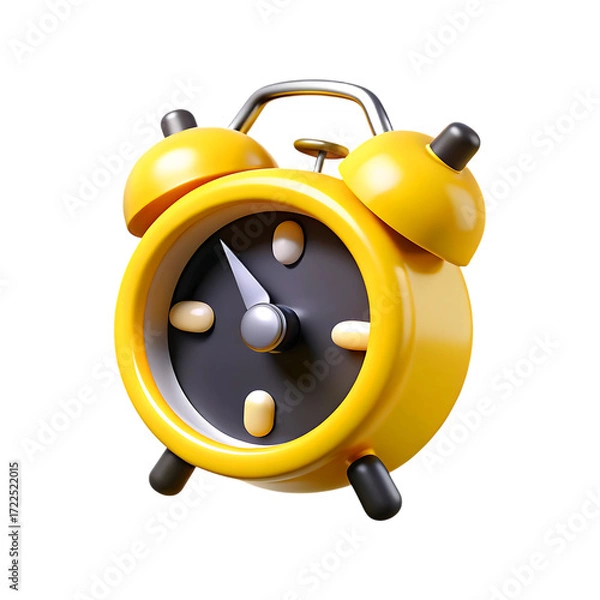 Fototapeta Retro yellow alarm clock 3d rendering icon for time management and reminders transparent background