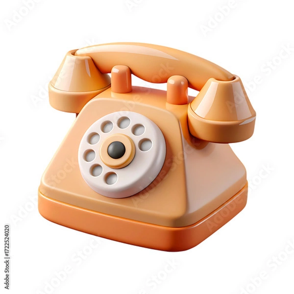 Fototapeta Retro orange rotary dial telephone 3d model for modern communication visuals transparent background