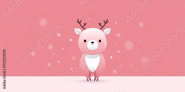 Fototapeta Adorable Pink Cartoon Deer on Pastel Background with Gentle Floating Bubbles