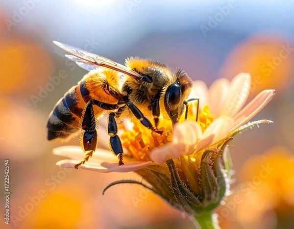 Fototapeta Honeybee on a flower, close-up
