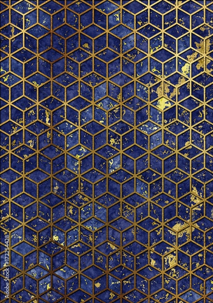 Obraz Watercolor marble background with geometric cube pattern. 