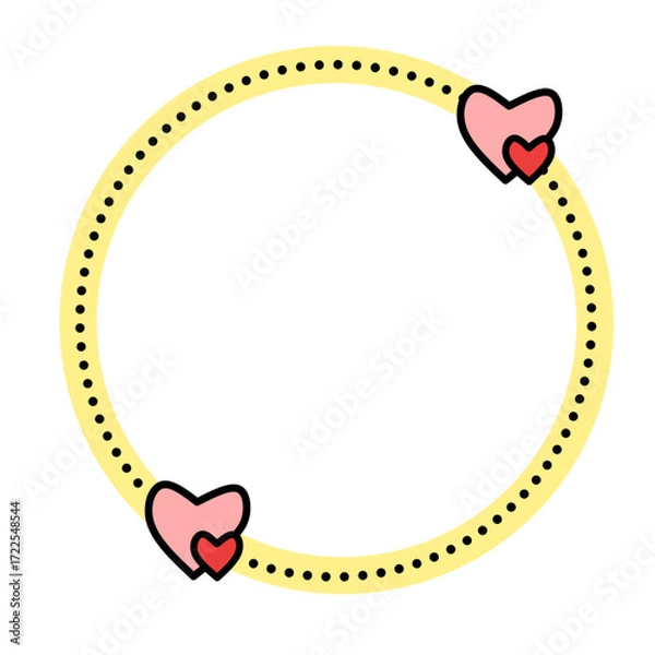 Obraz Cute Yellow Round Frame with Pink Heart Doodles