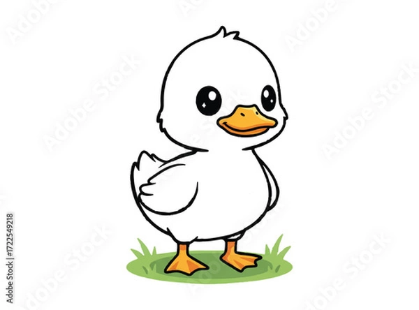 Fototapeta Cartoon duck floating on water. Vector illustration isolated on white background