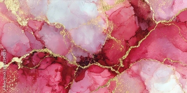 Fototapeta Vibrant Abstract Marbling with Gold Veins Captures Subtle Elegance and Fluidity in Hues of Pink