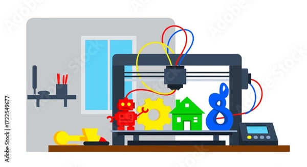 Fototapeta 3D Printer Creating Colorful Objects.