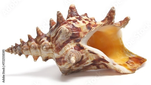 Fototapeta Gorgeous Conchs Scattered Along the Sunny Seaside—Their Shiny, Swirled Shells in Soft Hues of White, Pink, and Blue Glow Under the Sun, Blending Perfectly With the Blue Waves, Golden Sand