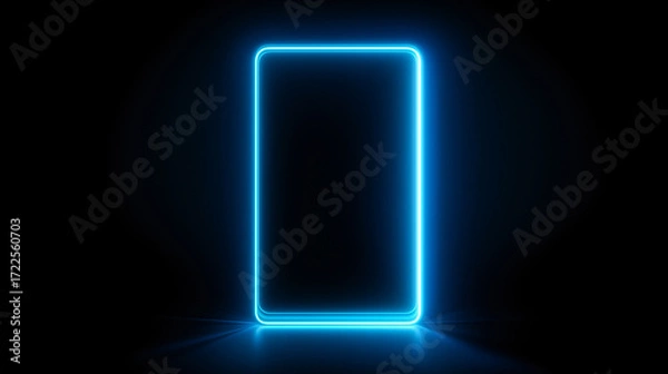 Fototapeta Futuristic neon blue frame glowing in dark space, ideal for tech, sci-fi, and virtual reality themes. Perfect for digital ads, UI design, and concept art.