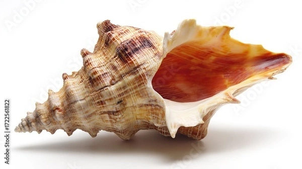 Fototapeta Gorgeous Conchs Scattered Along the Sunny Seaside—Their Shiny, Swirled Shells in Soft Hues of White, Pink, and Blue Glow Under the Sun, Blending Perfectly With the Blue Waves, Golden Sand
