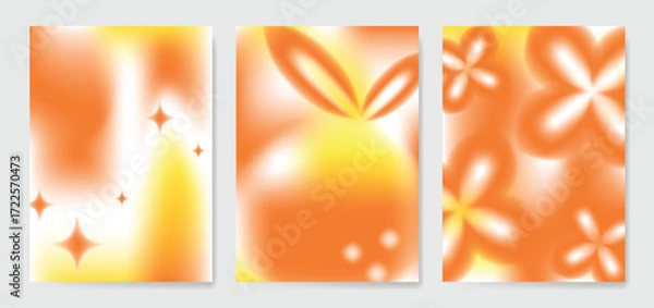 Fototapeta Abstract blur gradient autumn card background set. Minimalist poster with orange, flower, sparkle. Modern fall season wallpaper design for home decoration, website, banner, ads. 