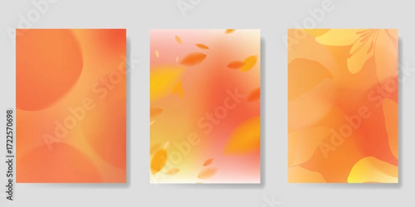 Fototapeta Abstract blur gradient autumn card background set. Minimalist poster with flower, leaves. Modern fall season wallpaper design for home decoration, website, banner, ads. 