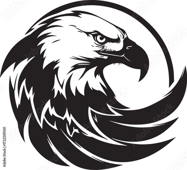 Fototapeta Majestic Eagle Profile: A striking monochrome illustration showcasing the profile of an eagle, radiating power, freedom, and unwavering focus.