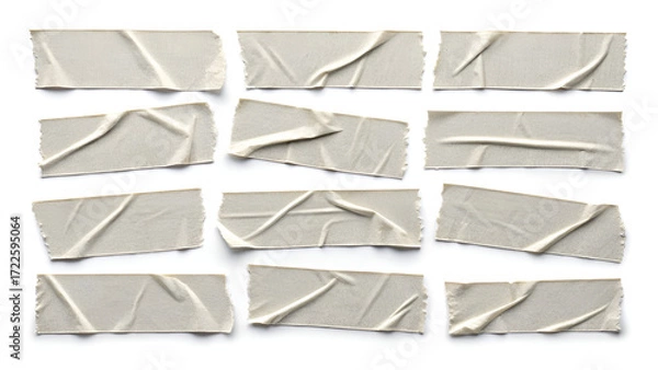 Obraz A textured collection of vintage paper sheets and envelopes Gray adhesive tape isolated on transparent background. 