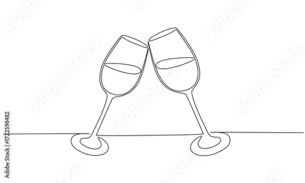 Fototapeta Continuous one line drawing of cheers two glasses.