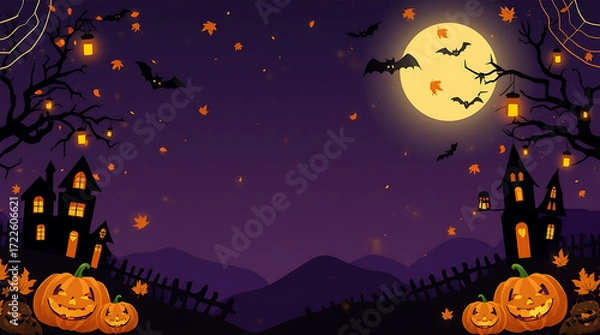 Obraz Halloween night background with pumpkin