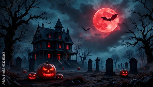 Obraz Halloween night background with pumpkin