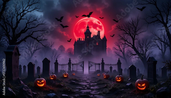 Obraz Halloween night background with pumpkin