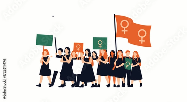 Obraz Vector art of women protesting with signs and flags